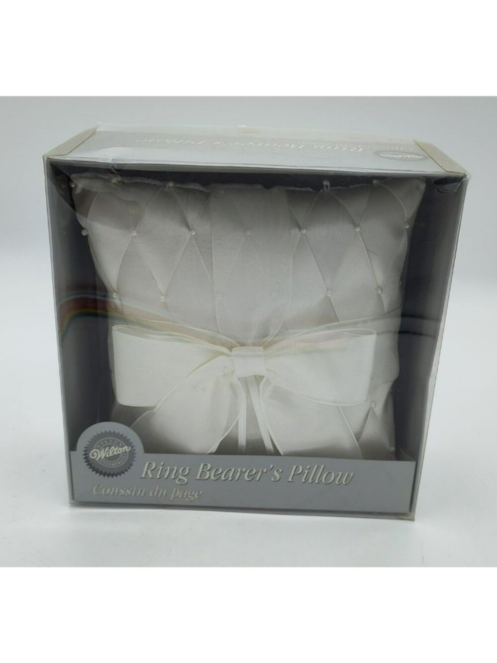Vtg Wilton White Square Ring Bearers Pillow 2002 Timeless Satin Ribbon Pearls